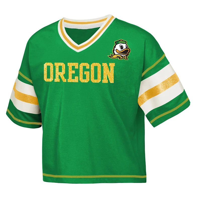 Girls Youth Outerstuff Green Oregon Ducks Gridiron Jersey V-Neck T-Shirt