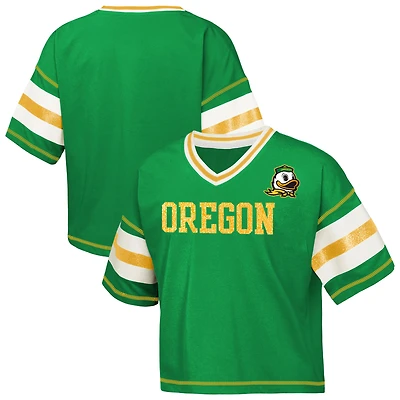 Girls Youth Outerstuff Green Oregon Ducks Gridiron Jersey V-Neck T-Shirt