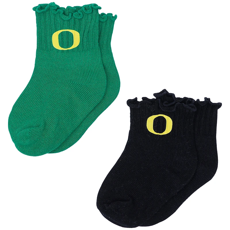 Lot de deux paires de chaussettes ZooZatz vertes/noires Oregon Ducks à ourlet en laitue pour bébé