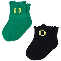 Lot de deux paires de chaussettes ZooZatz vertes/noires Oregon Ducks à ourlet en laitue pour bébé