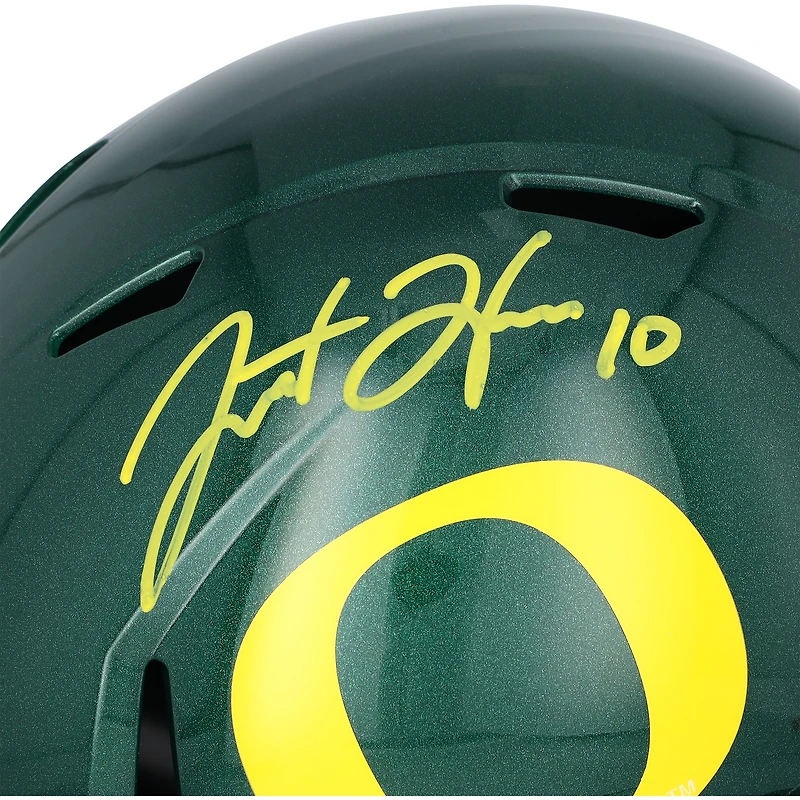 Réplique du casque Riddell Primary Green Speed autographié par Justin Herbert des Oregon Ducks