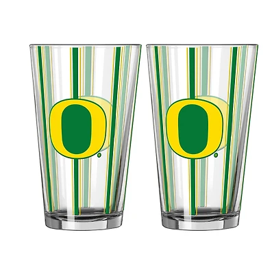Logo Brands Oregon Ducks Two-Piece 16oz. Striped Pint Glass Set