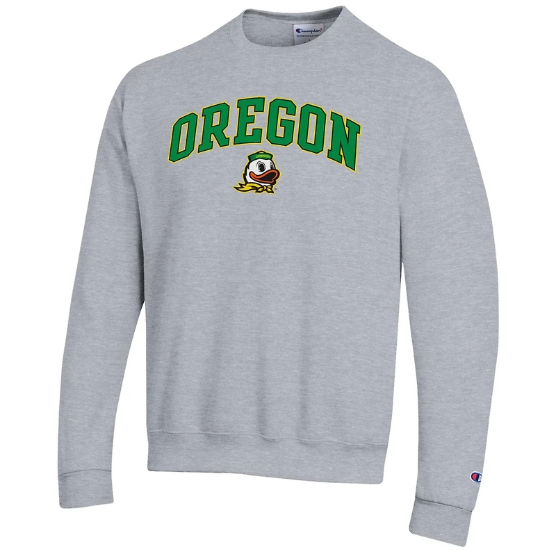Men's Champion  Heather Gray Oregon Ducks Arch Over Logo Pullover Sweatshirt