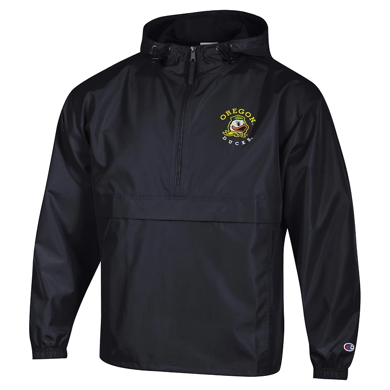 Veste coupe-vent à capuche et demi-zip pliable Champion Black Oregon Ducks pour homme