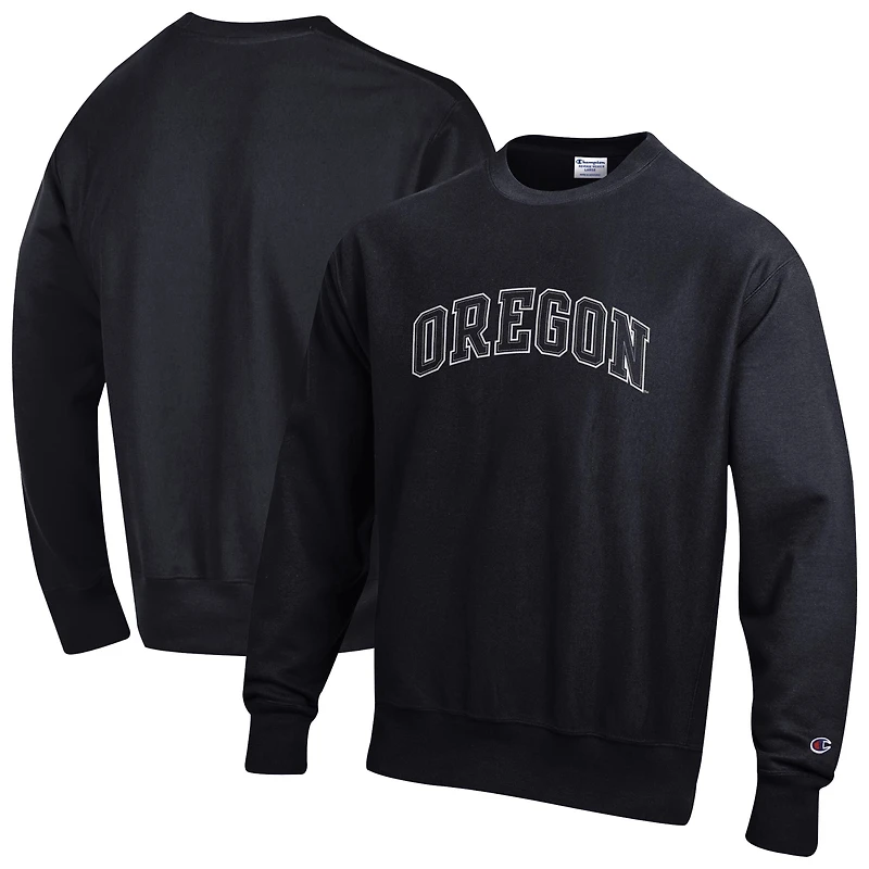 Sweat-shirt à col rond Champion noir Oregon Ducks Reverse Weave pour homme