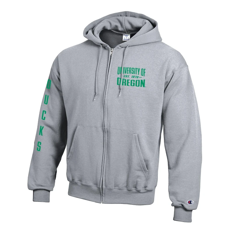 Men's Champion  Gray Oregon Ducks Varsity Powerblend Full-Zip Fleece Hoodie