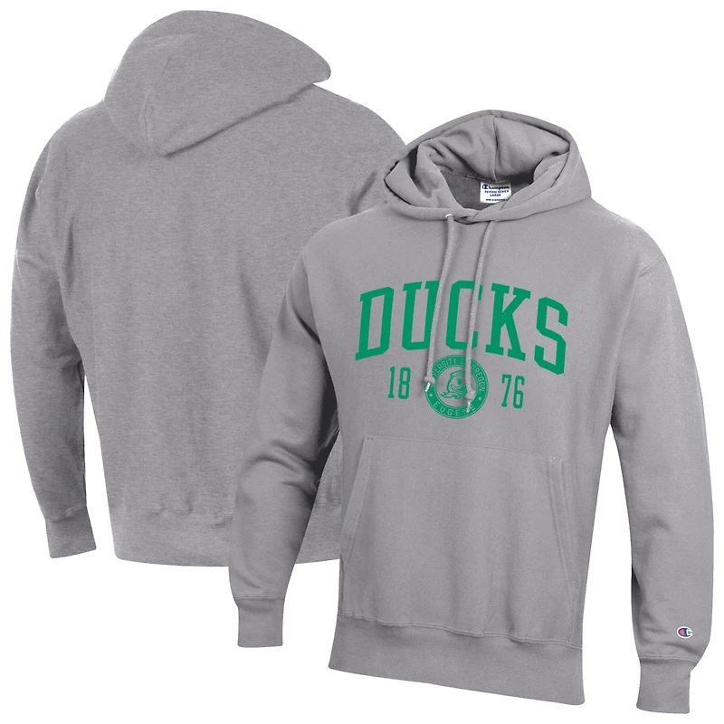 Sweat à capuche Champion pour homme, gris chiné, Oregon Ducks, modèle Established Reverse Weave