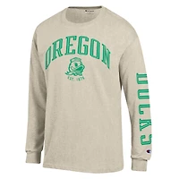 Men's Champion  Heather Oatmeal Oregon Ducks Neutral Arch Long-Sleeve T-Shirt