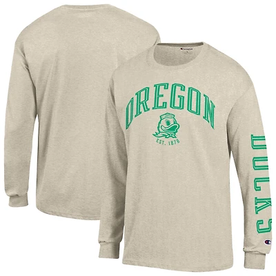 Men's Champion  Heather Oatmeal Oregon Ducks Neutral Arch Long-Sleeve T-Shirt