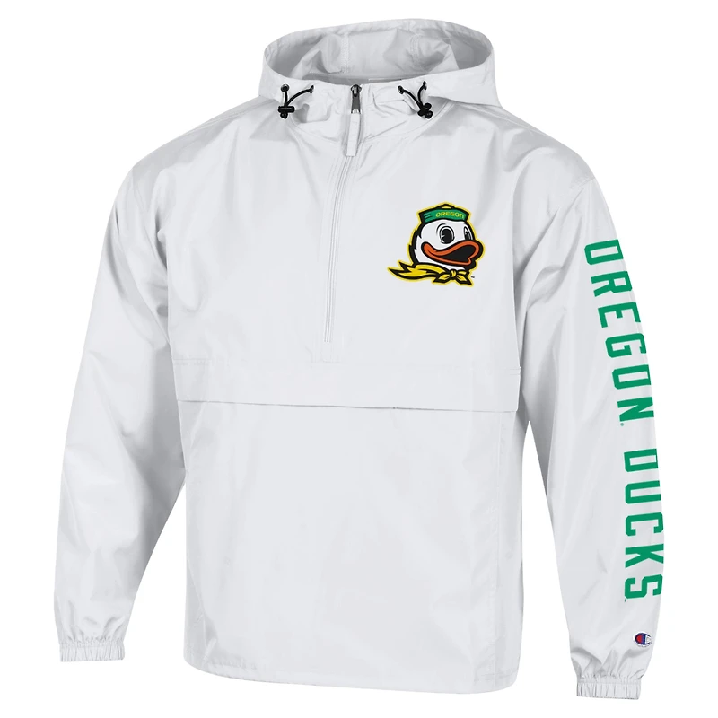 Men's Champion White Oregon Ducks Cloud Packable Half-Zip Hooded Jacket