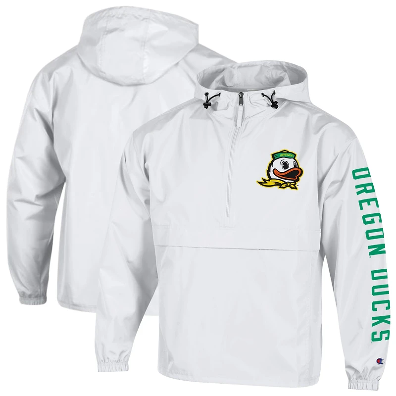Men's Champion White Oregon Ducks Cloud Packable Half-Zip Hooded Jacket