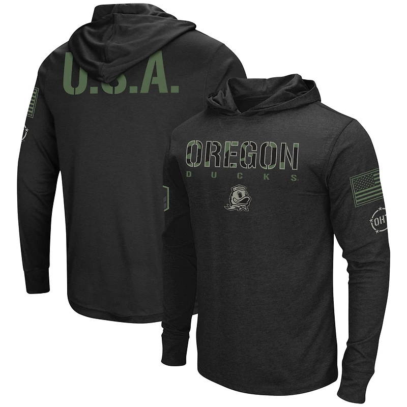 Men's Colosseum Black Oregon Ducks Big & Tall OHT Military Appreciation Tango Long Sleeve Hoodie T-Shirt