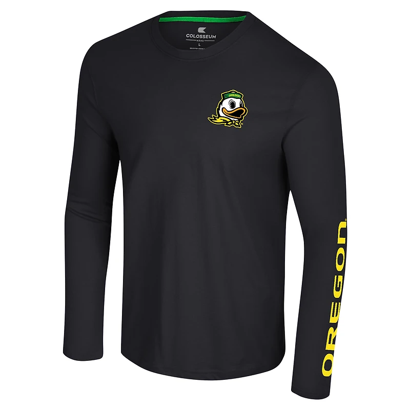 Men's Colosseum Black Oregon Ducks Logo Lockup 3-Hit Active Blend Long Sleeve T-Shirt