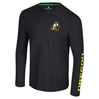 Men's Colosseum Black Oregon Ducks Logo Lockup 3-Hit Active Blend Long Sleeve T-Shirt