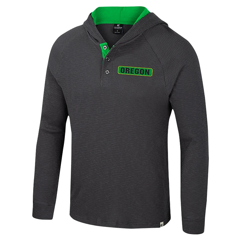 Men's Colosseum  Charcoal Oregon Ducks Dujour Ralgan Long Sleeve Henley Hoodie T-Shirt