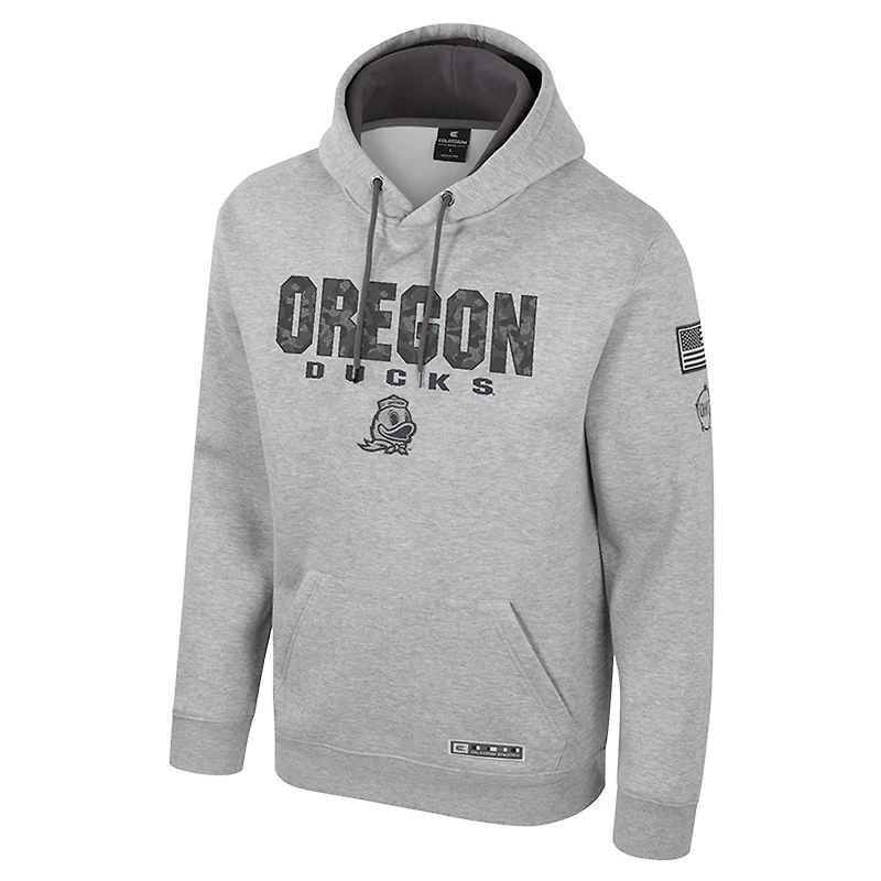 Men's Colosseum Heather Gray Oregon Ducks Oorah OHT Military Appreciation Pullover Hoodie