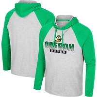 Men's Colosseum  Heather Grey Oregon Ducks Hasta La Vista Raglan Hoodie Long Sleeve T-Shirt