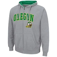 Men's Colosseum Heathered Gray Oregon Ducks Arch & Logo 3.0 Full-Zip Hoodie
