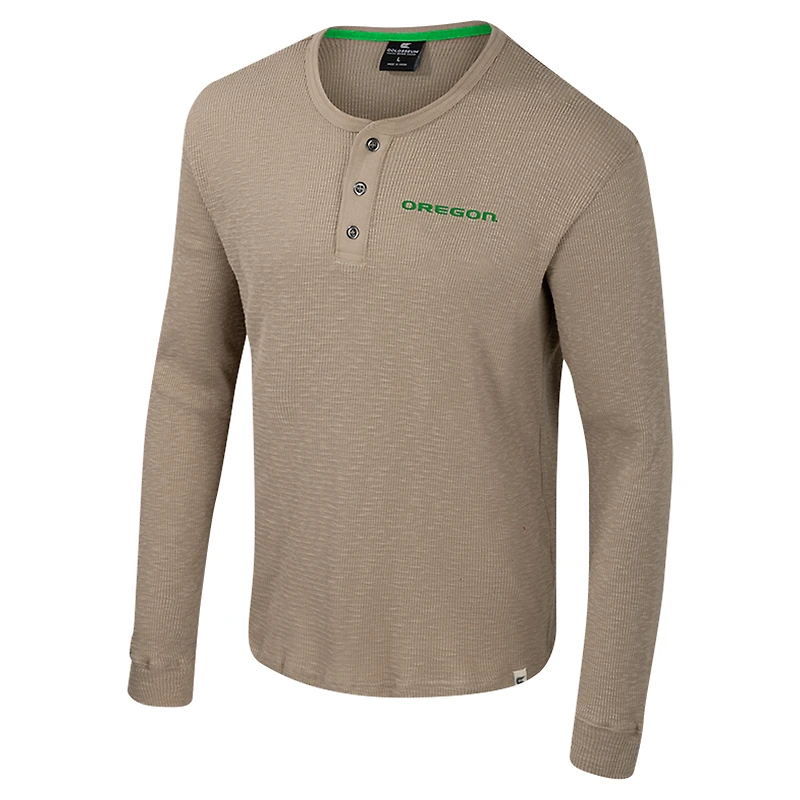 Men's Colosseum  Tan Oregon Ducks Great Outdoors Henley Long Sleeve Shirt