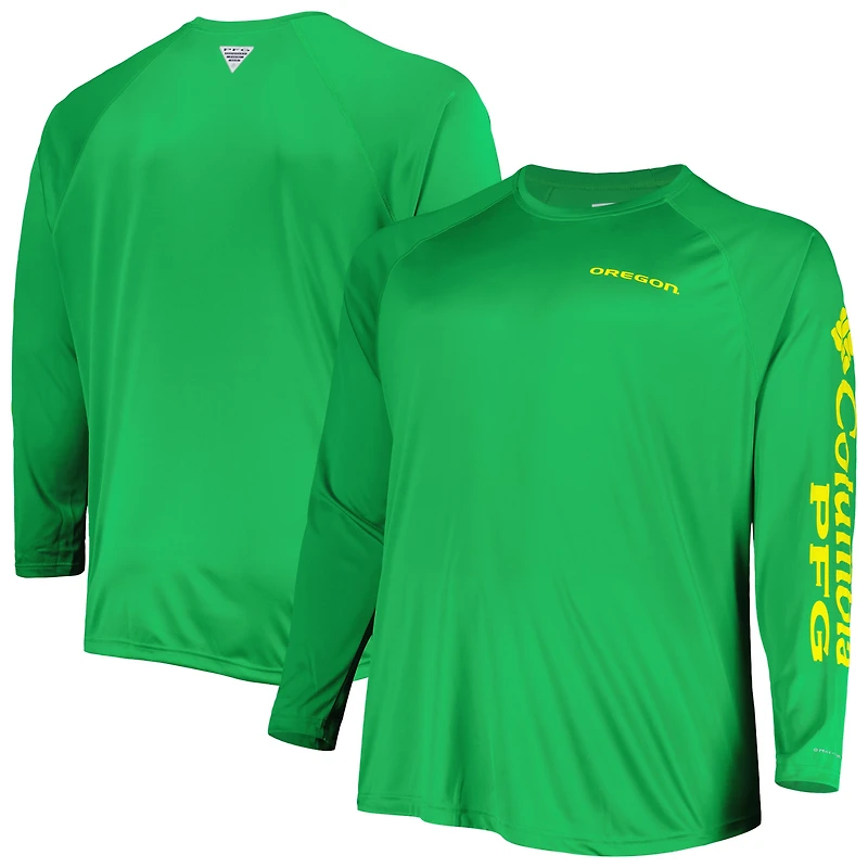 T-shirt à manches longues raglan Omni-Wick pour homme, grande taille, Columbia Green Oregon Ducks