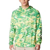 Men's Columbia Green Oregon Ducks PFG Terminal Tackle Omni-Shade Rippled Long Sleeve Hooded T-Shirt
