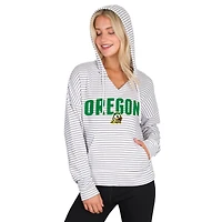 Men's Concepts Sport  White/Gray Oregon Ducks French Terry Striped V-Neck Pullover Hoodie