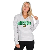 Men's Concepts Sport  White/Gray Oregon Ducks French Terry Striped V-Neck Pullover Hoodie