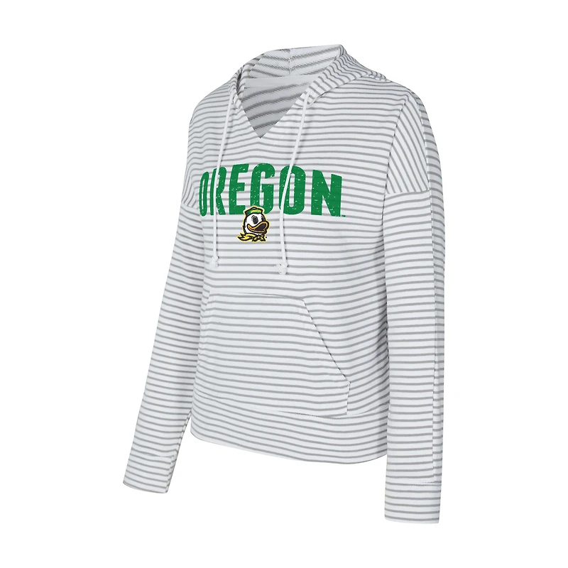 Sweat à capuche rayé col en V et molleton français Concepts Sport blanc/gris pour homme des Oregon Ducks