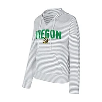 Sweat à capuche rayé col en V et molleton français Concepts Sport blanc/gris pour homme des Oregon Ducks