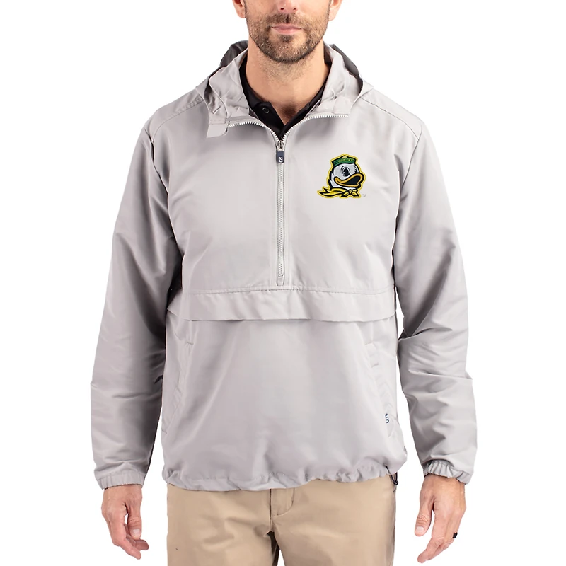 Veste anorak demi-zip Cutter & Buck grise Oregon Ducks Charter Eco Recycled pour homme