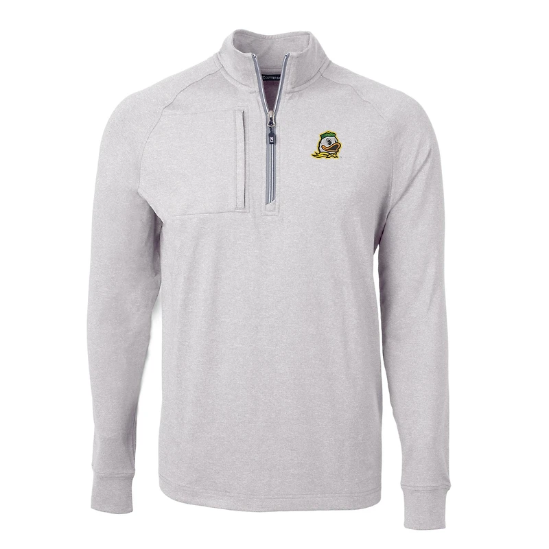 Pull-over zippé en tricot écologique Adapt Big & Tall pour homme, gris chiné, des Oregon Ducks, Cutter Buck