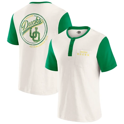 Men's Darius Rucker Collection by Fanatics Cream/Green Oregon Ducks Henley Color Block Slub T-Shirt