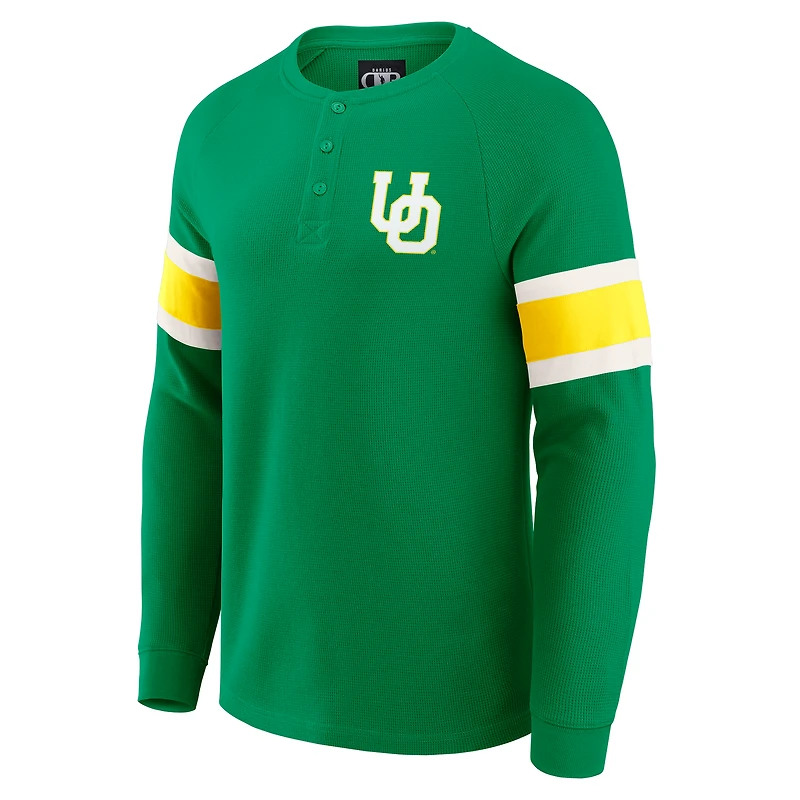 T-shirt Henley à manches longues raglan en tricot gaufré vert Oregon Ducks pour homme, collection Darius Rucker par Fanatics