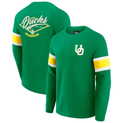 T-shirt Henley à manches longues raglan en tricot gaufré vert Oregon Ducks pour homme, collection Darius Rucker par Fanatics
