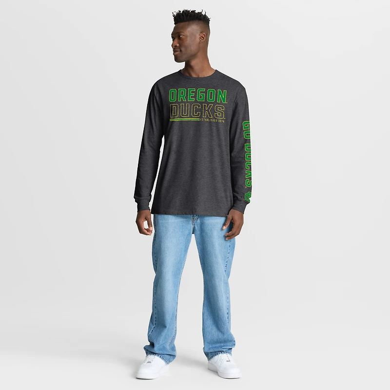 T-shirt à manches longues Fanatics Charcoal Oregon Ducks Quad Fuel The Fire pour homme