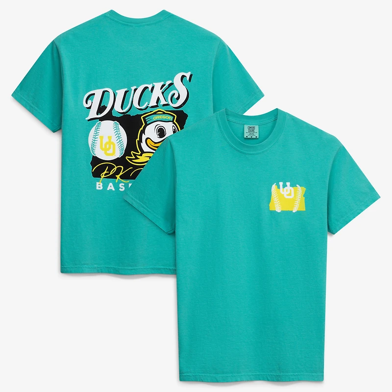Men's  Green Oregon Ducks Drawn Mascot Baseball T-Shirt