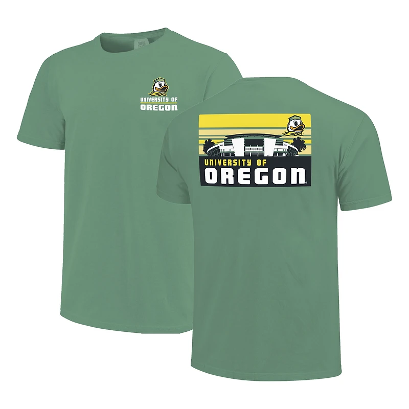 Men's Green Oregon Ducks Striped Campus Skyline T-Shirt