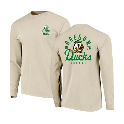 Men's Natural Oregon Ducks Comfort Colors Mascot Overlay Long Sleeve T-Shirt