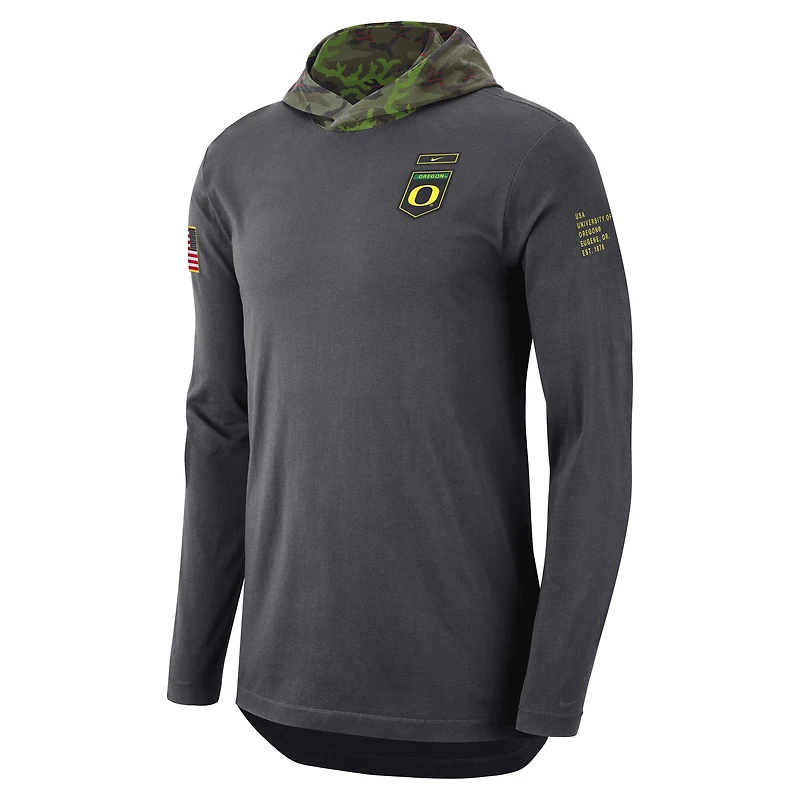 Men's Nike Anthracite Oregon Ducks Military Long Sleeve Hoodie T-Shirt