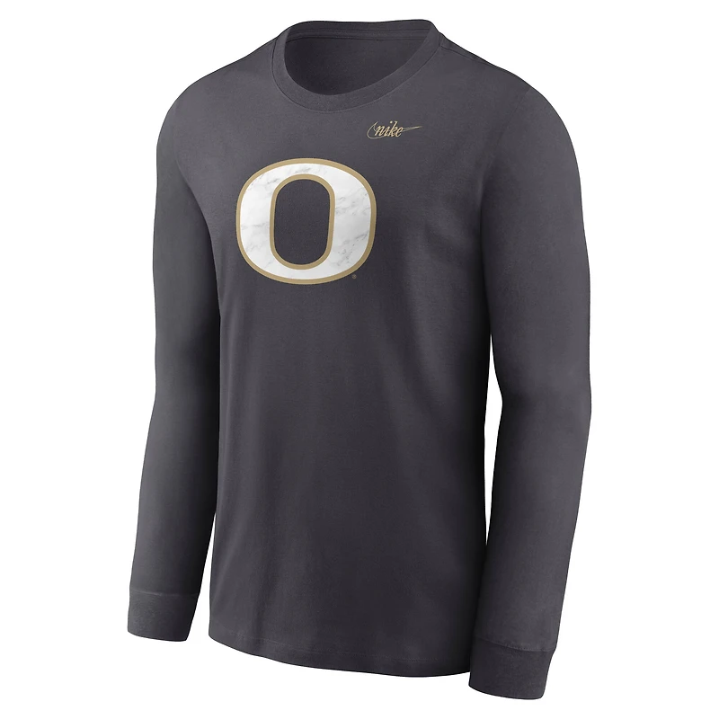 Men's Nike Anthracite Oregon Ducks Shoe Duck There Is No Finish Line Dri-FIT Long Sleeve T-Shirt