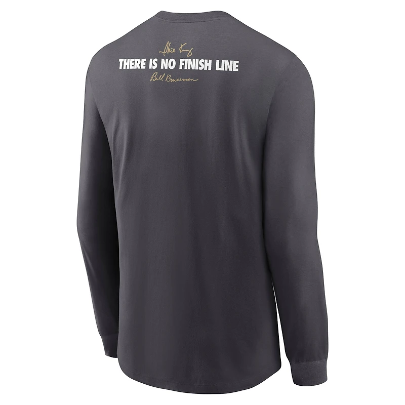 Men's Nike Anthracite Oregon Ducks Shoe Duck There Is No Finish Line Dri-FIT Long Sleeve T-Shirt