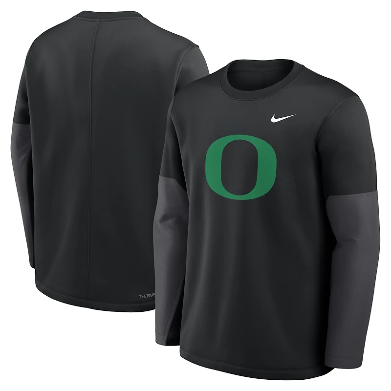 Men's Nike Black Oregon Ducks 2025 Sideline Coach Therma-FIT Long Sleeve T-Shirt