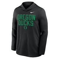 Men's Nike Black Oregon Ducks 2025 Sideline Dri-FIT Long Sleeve Hoodie T-Shirt