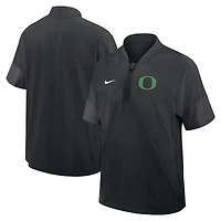 Veste d'entraîneur Nike Oregon Ducks 2025 Sideline noire pour homme, manches courtes, fermeture éclair au quart, technologie Dri-FIT