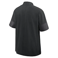 Veste d'entraîneur Nike Oregon Ducks 2025 Sideline noire pour homme, manches courtes, fermeture éclair au quart, technologie Dri-FIT