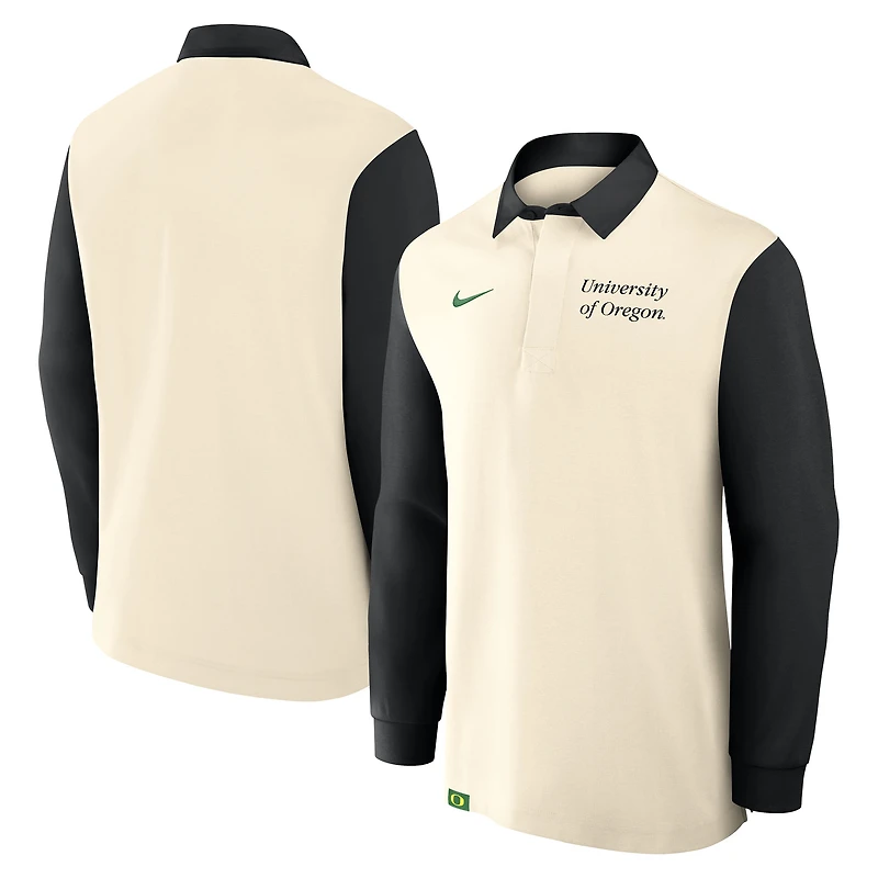 Men's Nike Cream/Black Oregon Ducks Rugby Long Sleeve Shirt