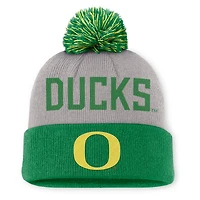 Men's Nike Gray/Green Oregon Ducks Primetime Peak Cuffed Knit Hat with Pom