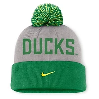 Men's Nike Gray/Green Oregon Ducks Primetime Peak Cuffed Knit Hat with Pom