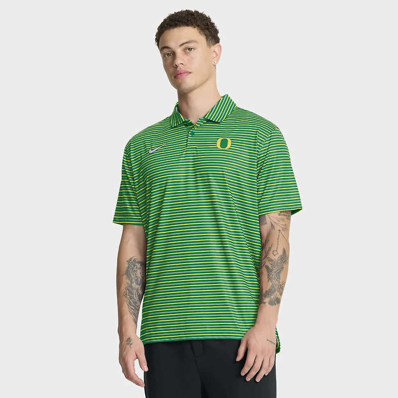 Men's Nike Green Oregon Ducks 2025 Coaches Premium Tour Stripe Dri-FIT Polo