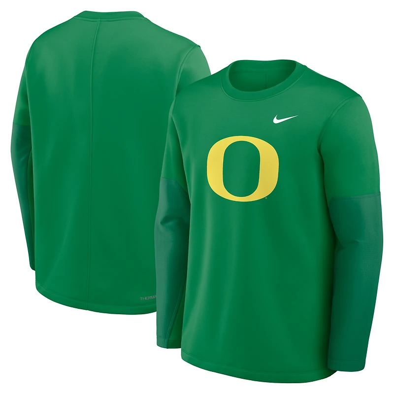 T-shirt Nike vert à manches longues Oregon Ducks 2025 Sideline Coach Therma-FIT pour homme